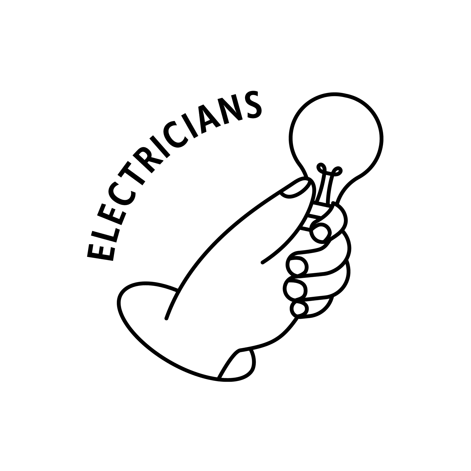 Logo of a hand holding a light bulb with the word 'Electricians' above it.